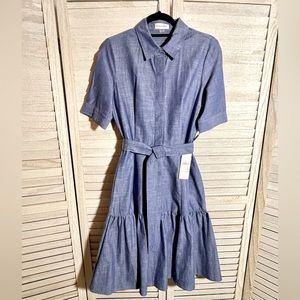 Calvin Klein chambray button up dress, short sleeve. NWT. Size 4